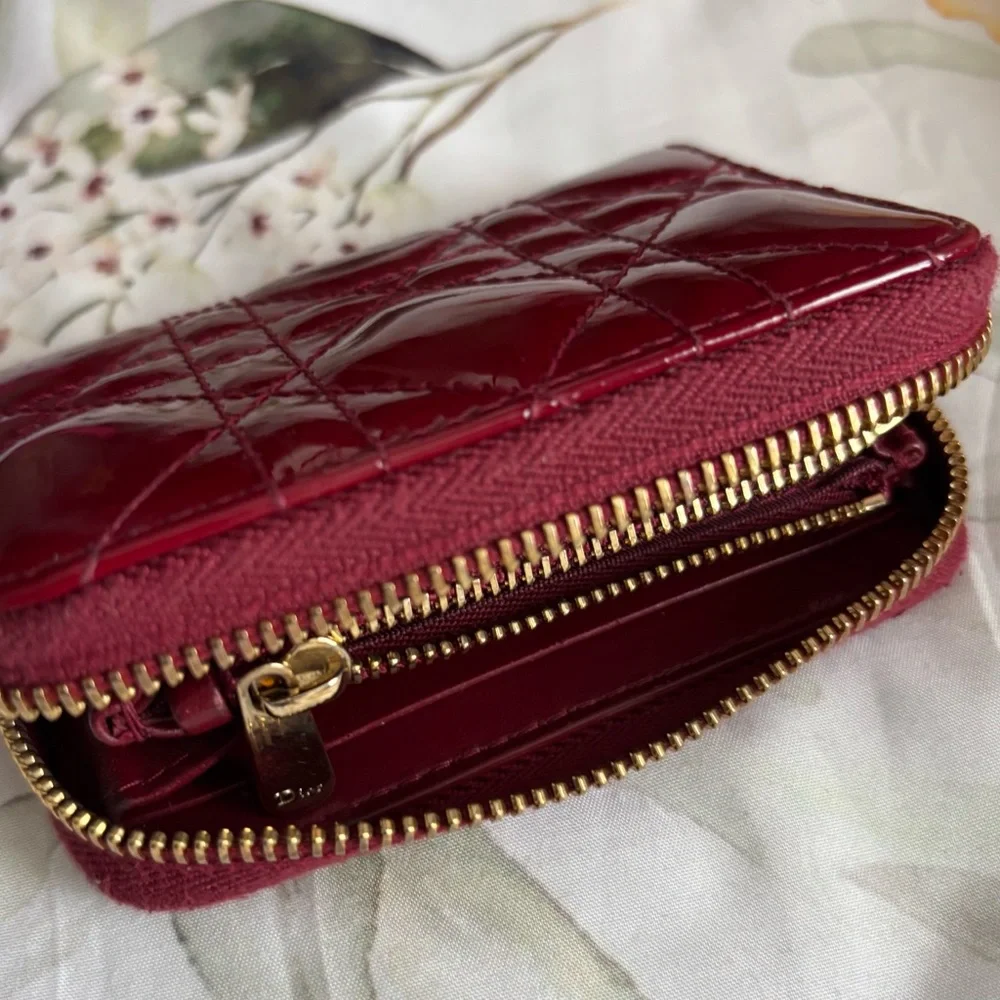 Glossy Red Wallet with Gold Zipper for Cards and Money (small wallet)